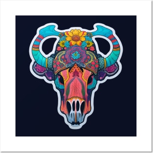 Colourful Cow skull Posters and Art